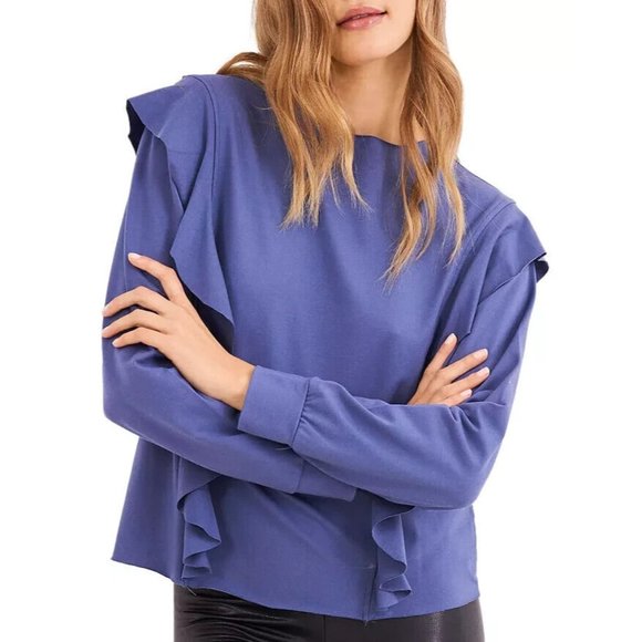 Stripe and Stare Amelie Ruffle Sweatshirt Blue Size XS - Picture 1 of 1